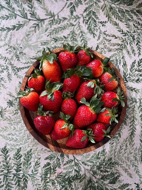 Top View of a Bowl of Strawberries 