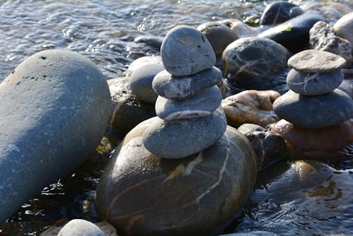 Close-up of a Pile of Stones on the Shore 