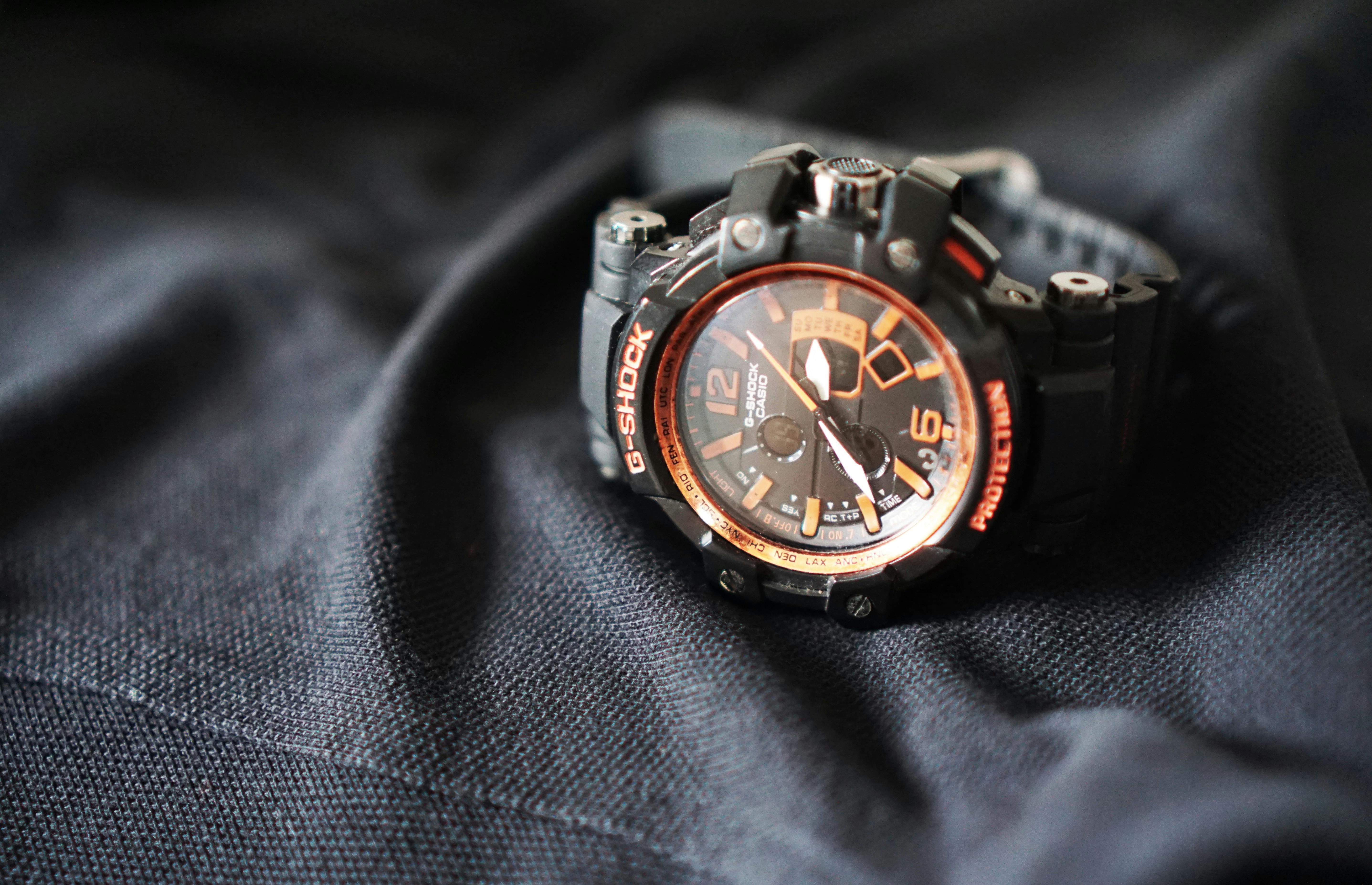 Casio G Shock Black Leather Strap Round Bezel Chronograph Watch · Free Stock Photo