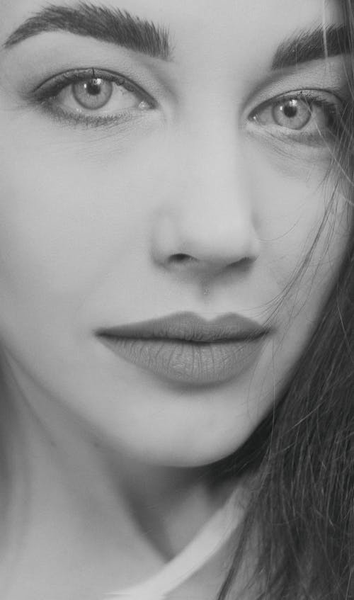 Black and White Close-up Portrait of a Young Woman 