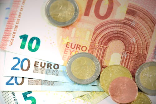 Free Euro Banknotes and Coins Stock Photo