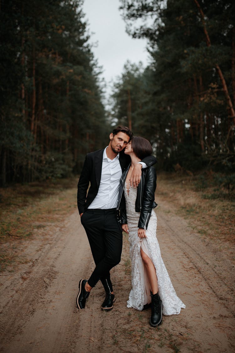 Bride And Groom In Forest