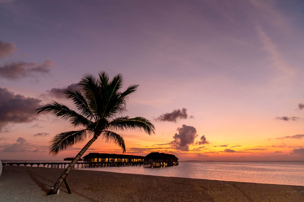 Sun loungers by the water, Maldives