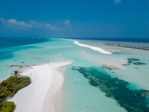 Aerial View of Island Shore by Turquoise Sea