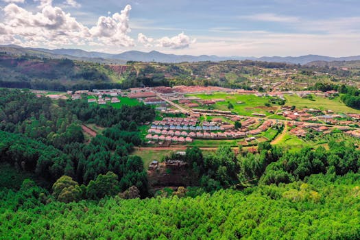 Stunning aerial view of Makete, Tanzania, with vibrant forests and mountainous landscape.
