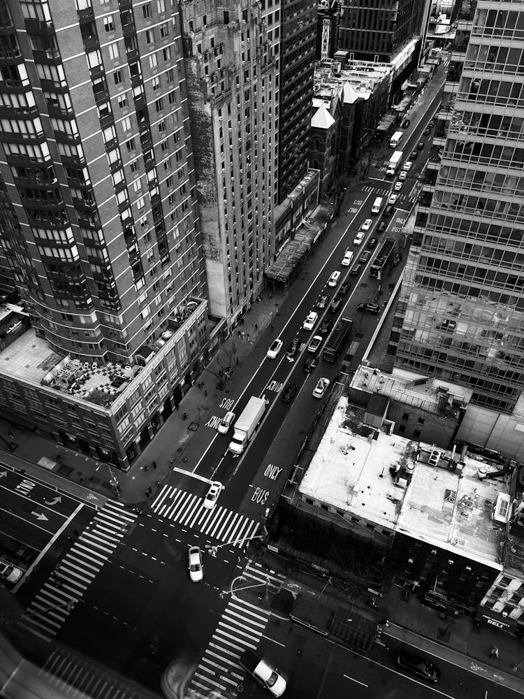 Traffic On Road In City Downtown