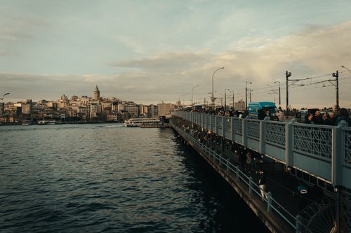 Free Scenic view of Galata Bridge with the iconic Galata Tower in Istanbul, Turkey. Stock Photo