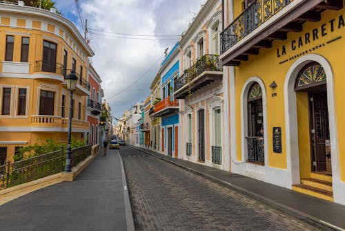 View of a Cobblestone Street between Colorful Buildings in San Juan, Puerto Rico