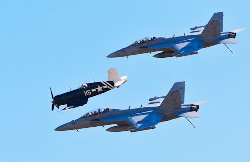 Military Airplanes Flying in Blue Sky
