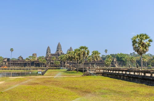 Sprinklers Irrigating the Lawn of the Temple