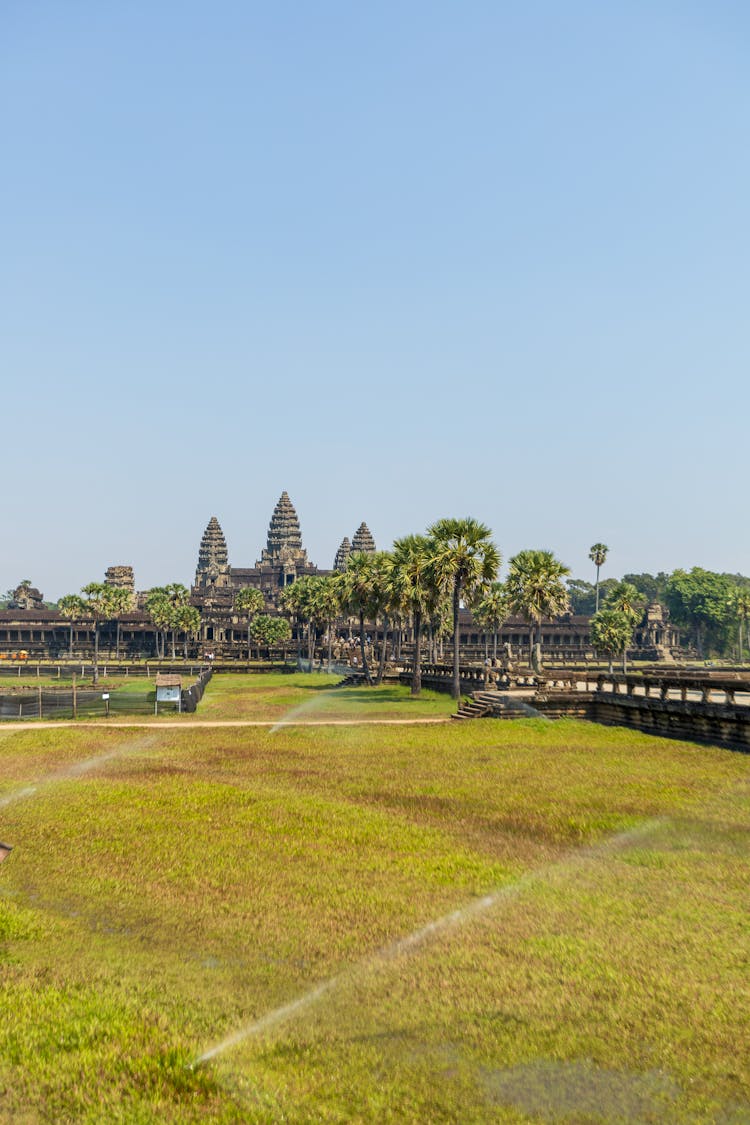 Grass Yard In Front Of The Angkor Wat, Siem Reap, Cambodia