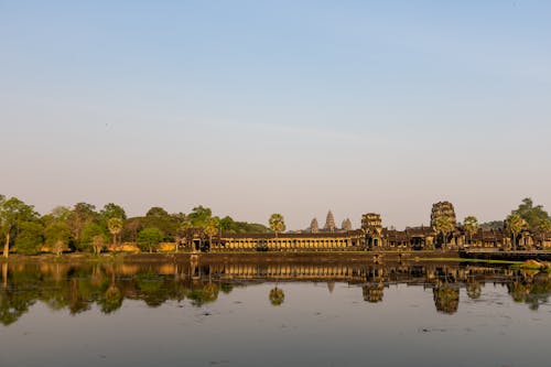 Panoramic View of the Angkor Wat, Siem Reap, Cambodia seen from across the Water 