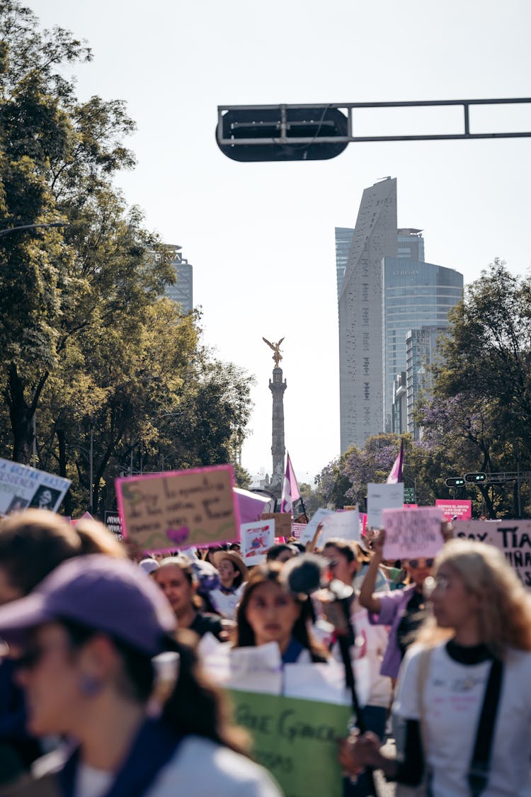 Crowd Protesting On Street In Mexico City