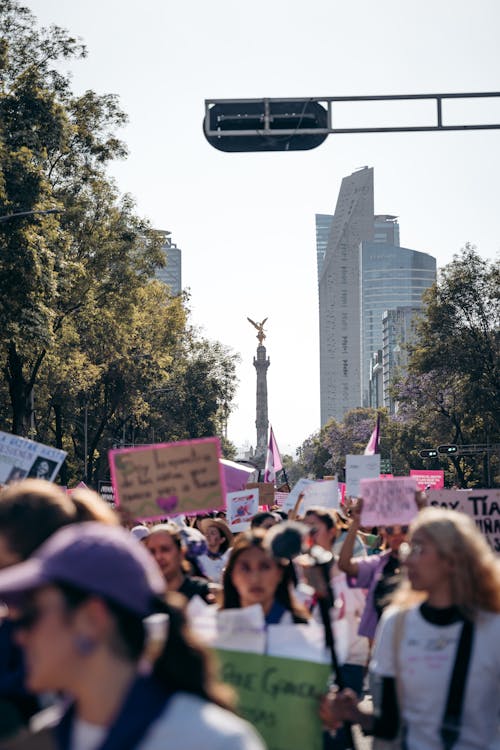 Free Crowd Protesting on Street in Mexico City Stock Photo