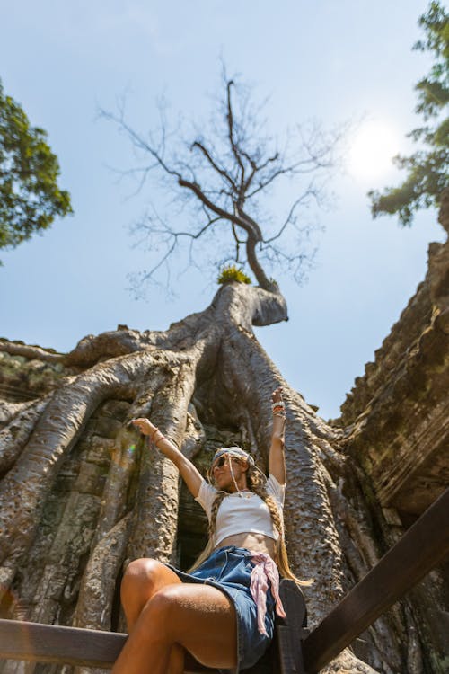 Woman Sightseeing the Ta Prohm Temple, Angkor Wat, Siem Reap, Cambodia
