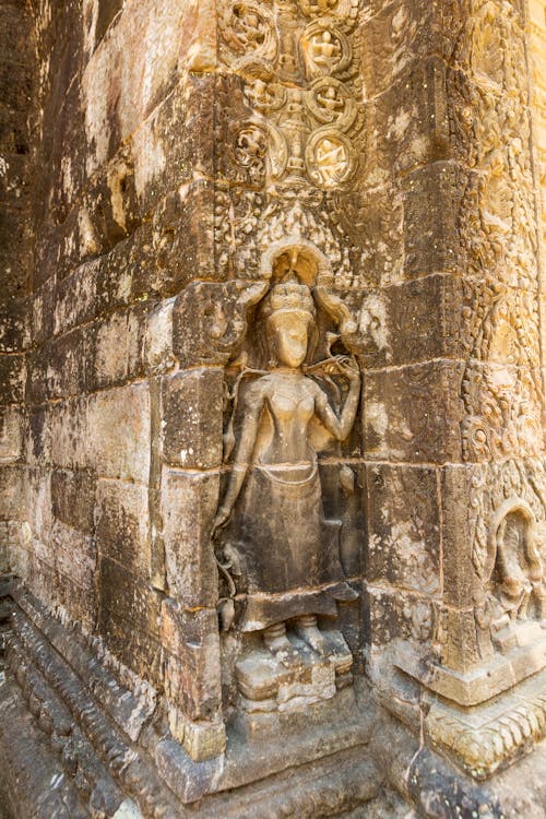 Close-up of a Sculpture in the Wall of the Angkor Wat Temple Complex, Siem Reap, Cambodia
