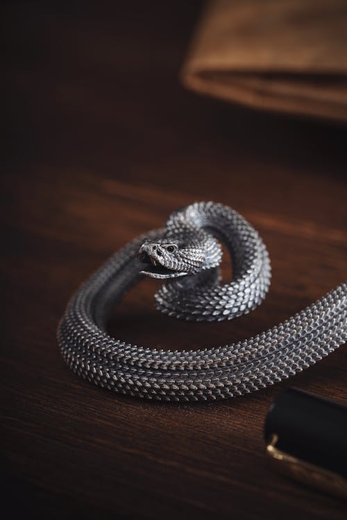 Close up of Handmade Silver Snake