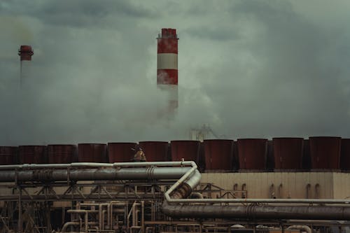 Pipes with Smoke on Factory