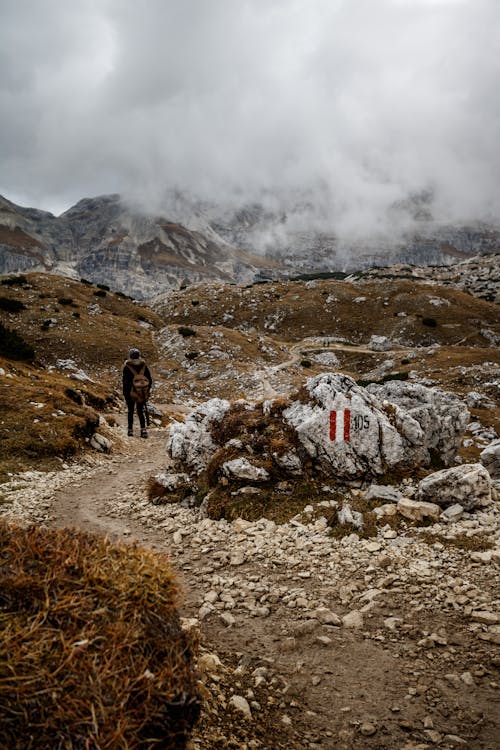 Person on a Trail in Rocky Mountains 