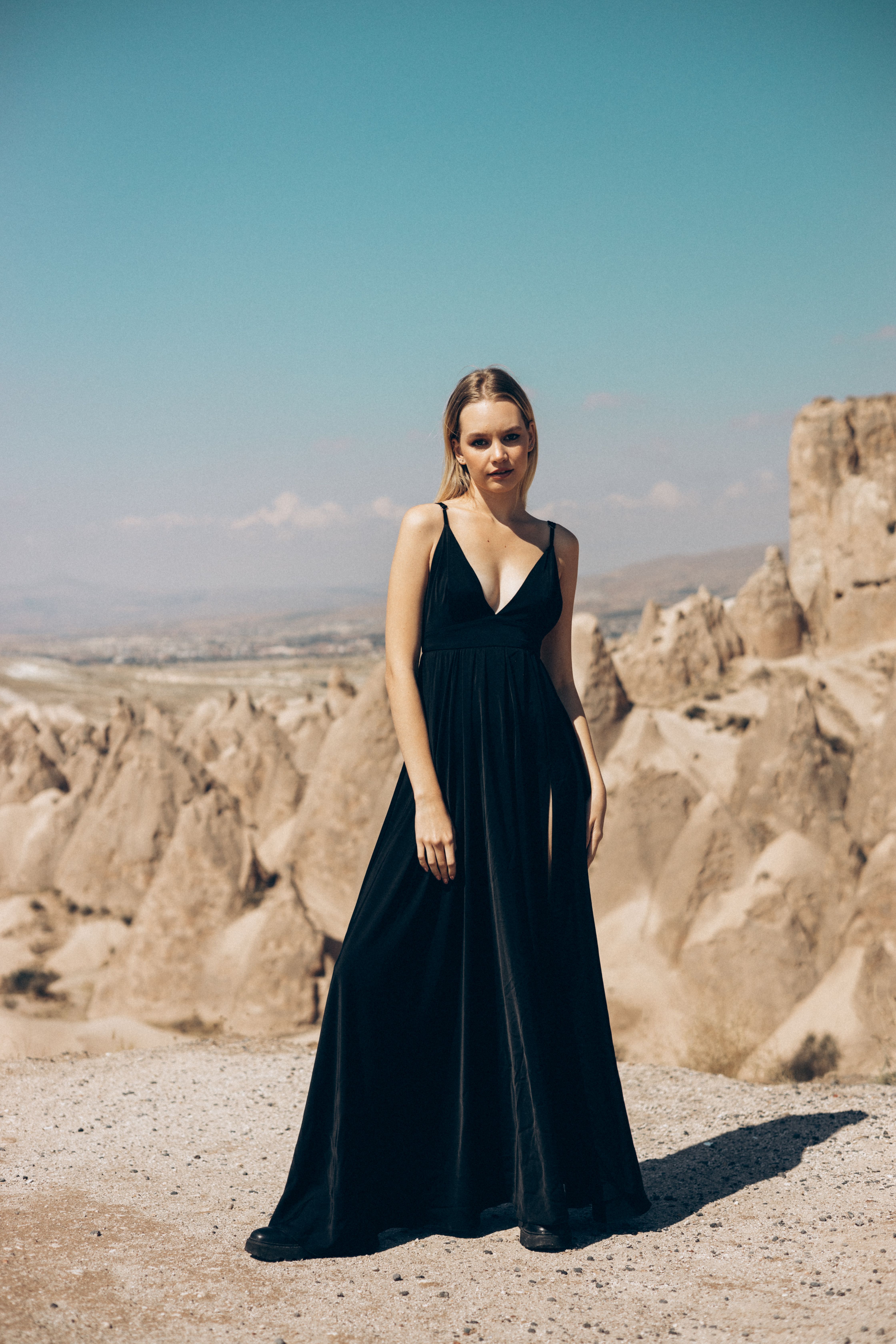 black flowy dress for photoshoot Black flying dress women | photoshoot dress with long flowy train | Lansy | size XS main image 1