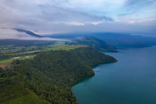 Aerial view of the magnificent Lake Toba on the Sumatra Island, Indonesia