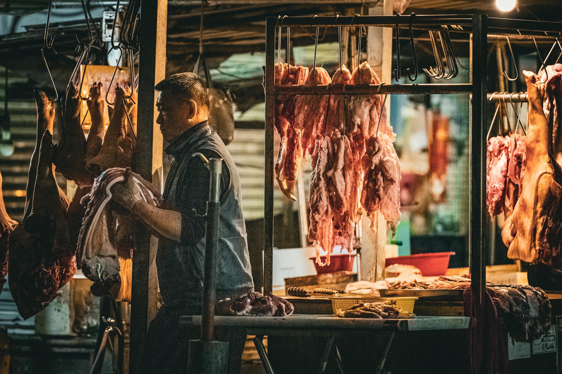 Butcher Selling Meat on Street