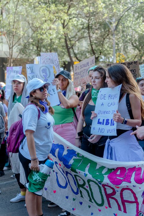 Free A vibrant feminist protest on the streets of Mexico City celebrating women's empowerment and rights. Stock Photo