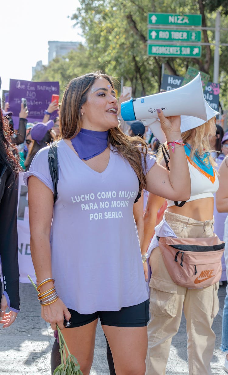 Woman Talking To Megaphone 