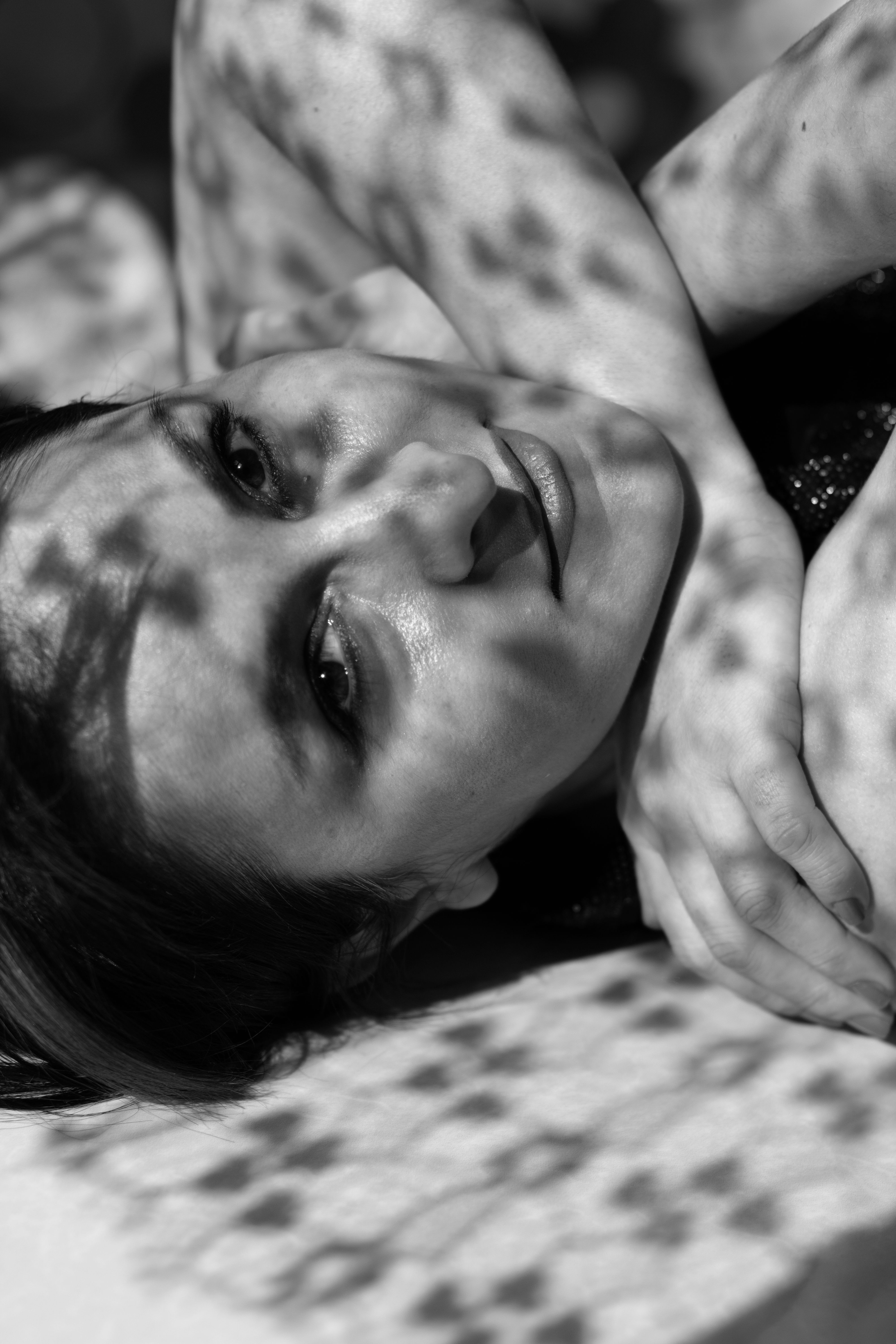 Black and White Portrait of a Woman in a Lace Curtain Shadow · Free ...