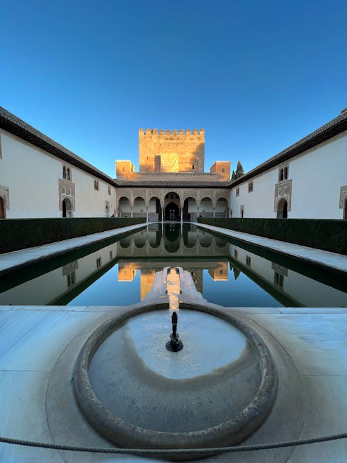 Free Fountain and Pool of the Alhambra Palace Stock Photo