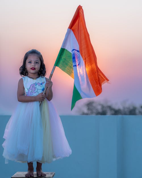Little Girl Holding an Indian Flag 