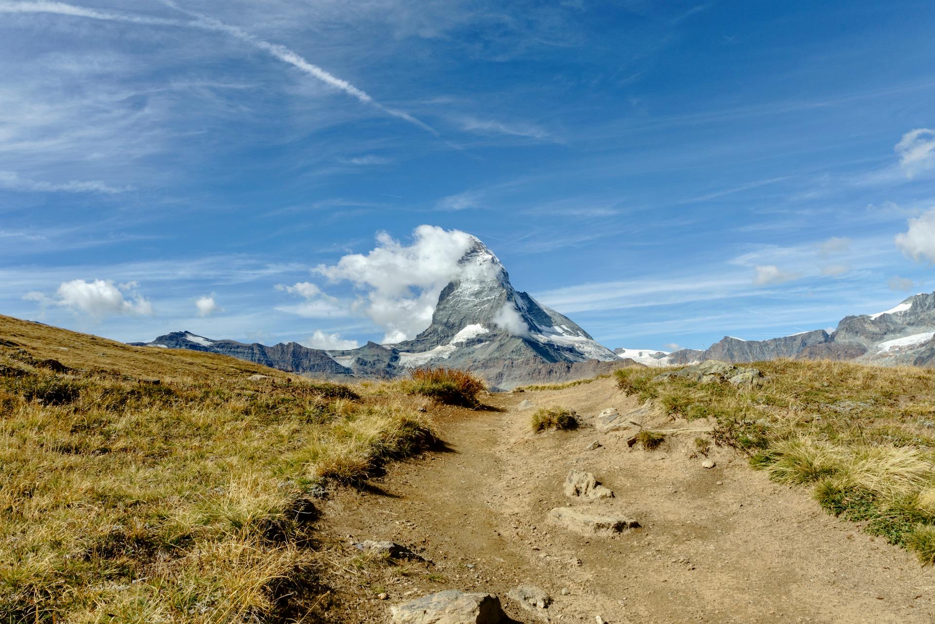 Landscape with the View of the Matterhorn Mountain in the Alps