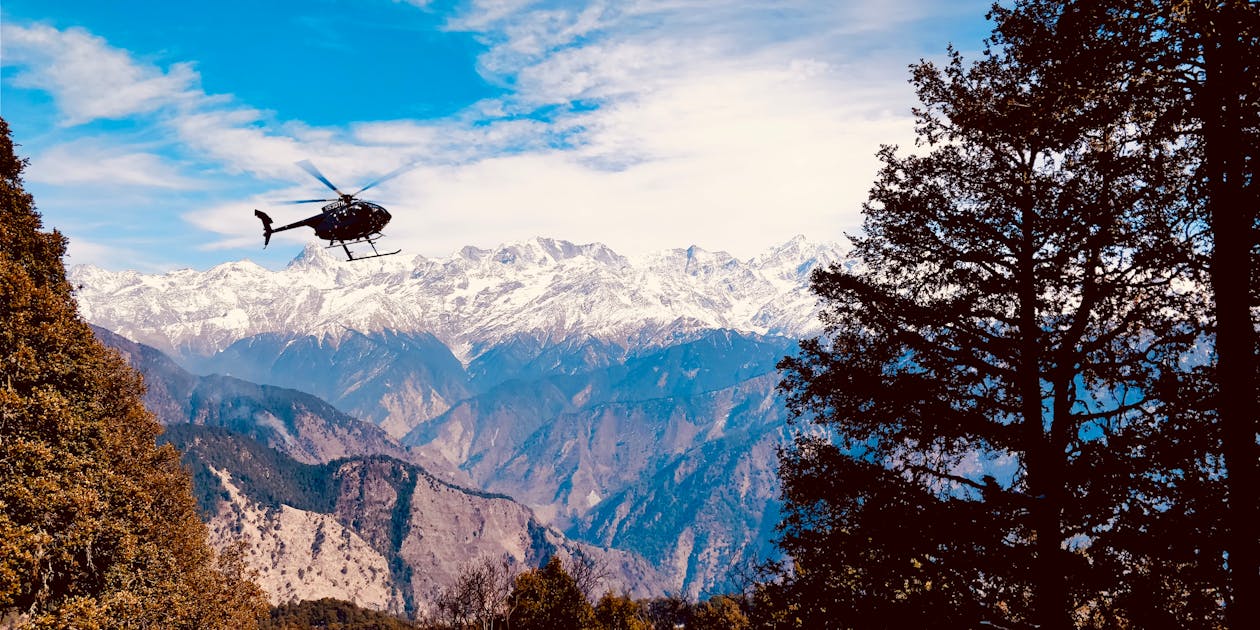 Imagine de stoc gratuită din elicopter, elicopter de salvare, fundal de munte