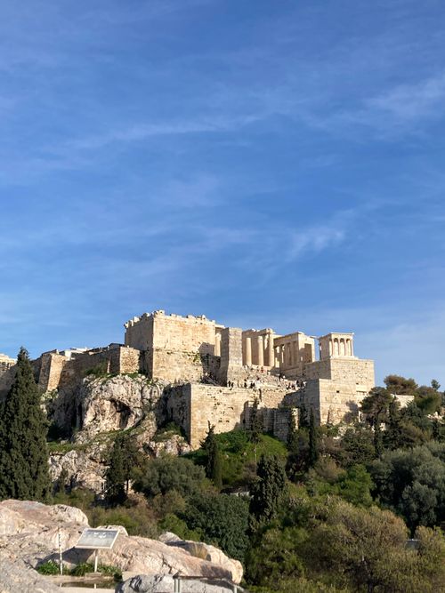 Free Beautiful view of the Acropolis in Athens, Greece showcasing ancient architecture and lush scenery. Stock Photo