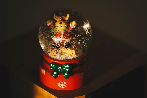 Free Celebrate the season with a whimsical reindeer snow globe, perfect for Christmas decor. Stock Photo