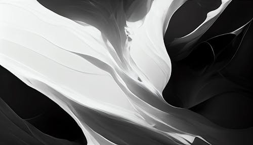 Abstract black and white background. Fluid shapes, dynamic composition. Velvet silk, design element. Generative AI.