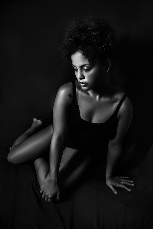 Black and White Studio Shot of a Woman in Lingerie 