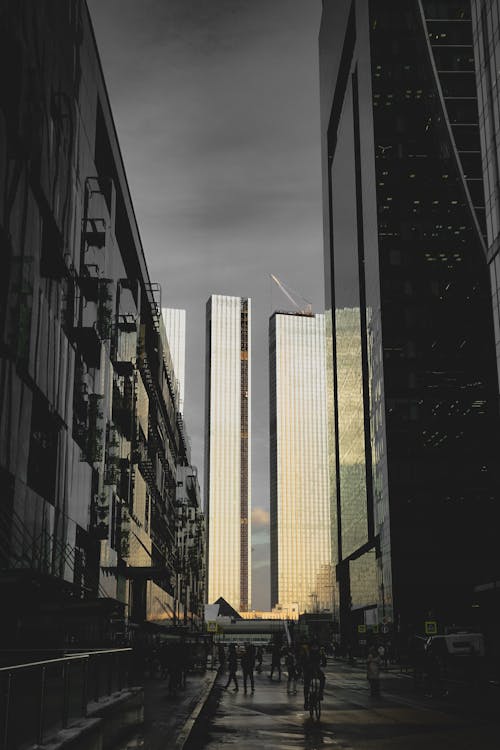 Skyscrapers in Sunlight at End of Street