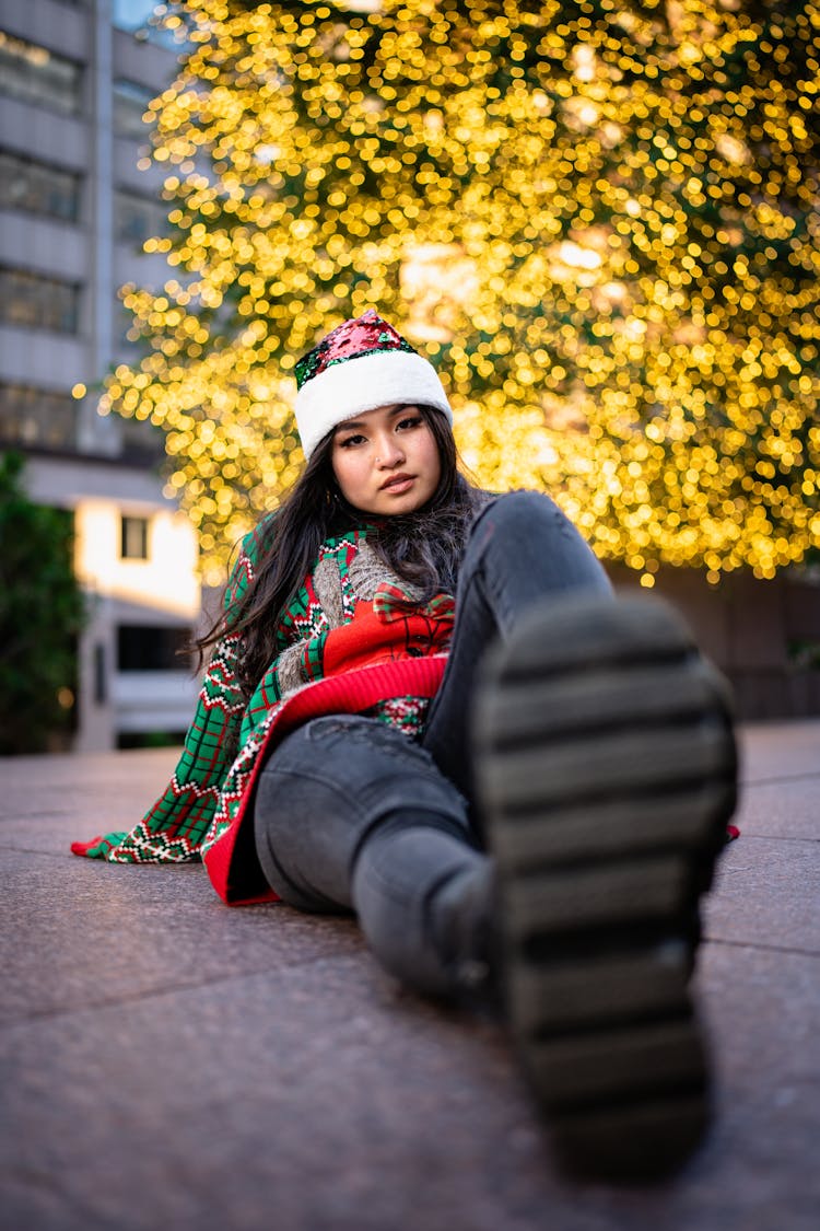 Young Woman Wearing Christmas Sweater
