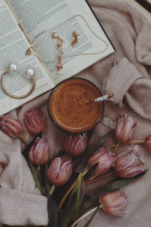 Still life with Cup of Coffee and Tulips