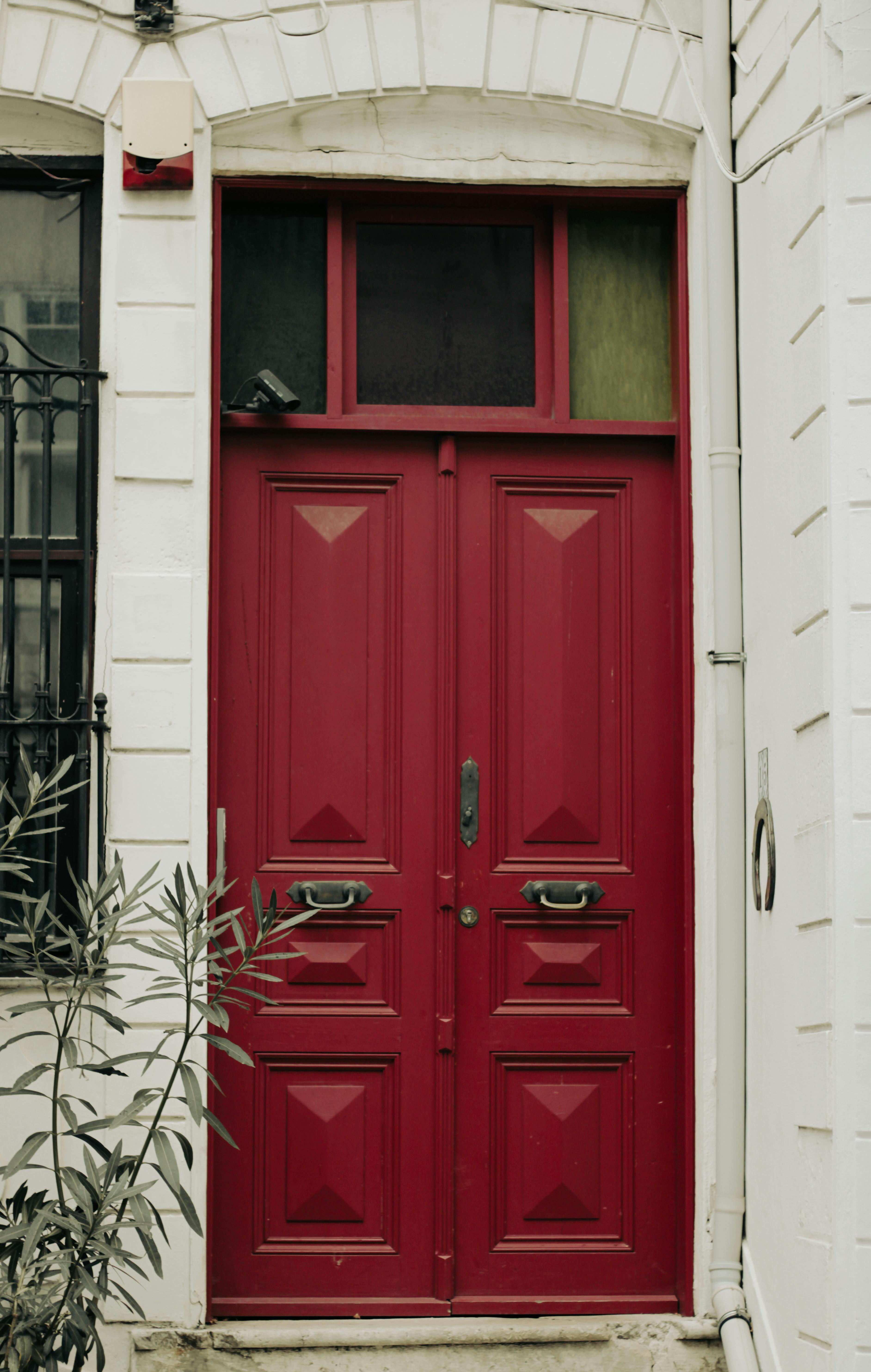 Pink Wall of a House with Double Door Entrance · Free Stock Photo