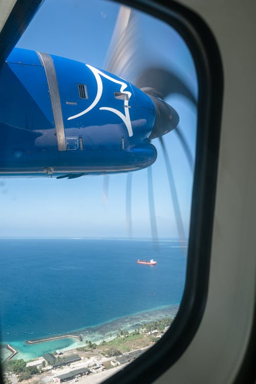 View of the Airplane Turbine from a Window 