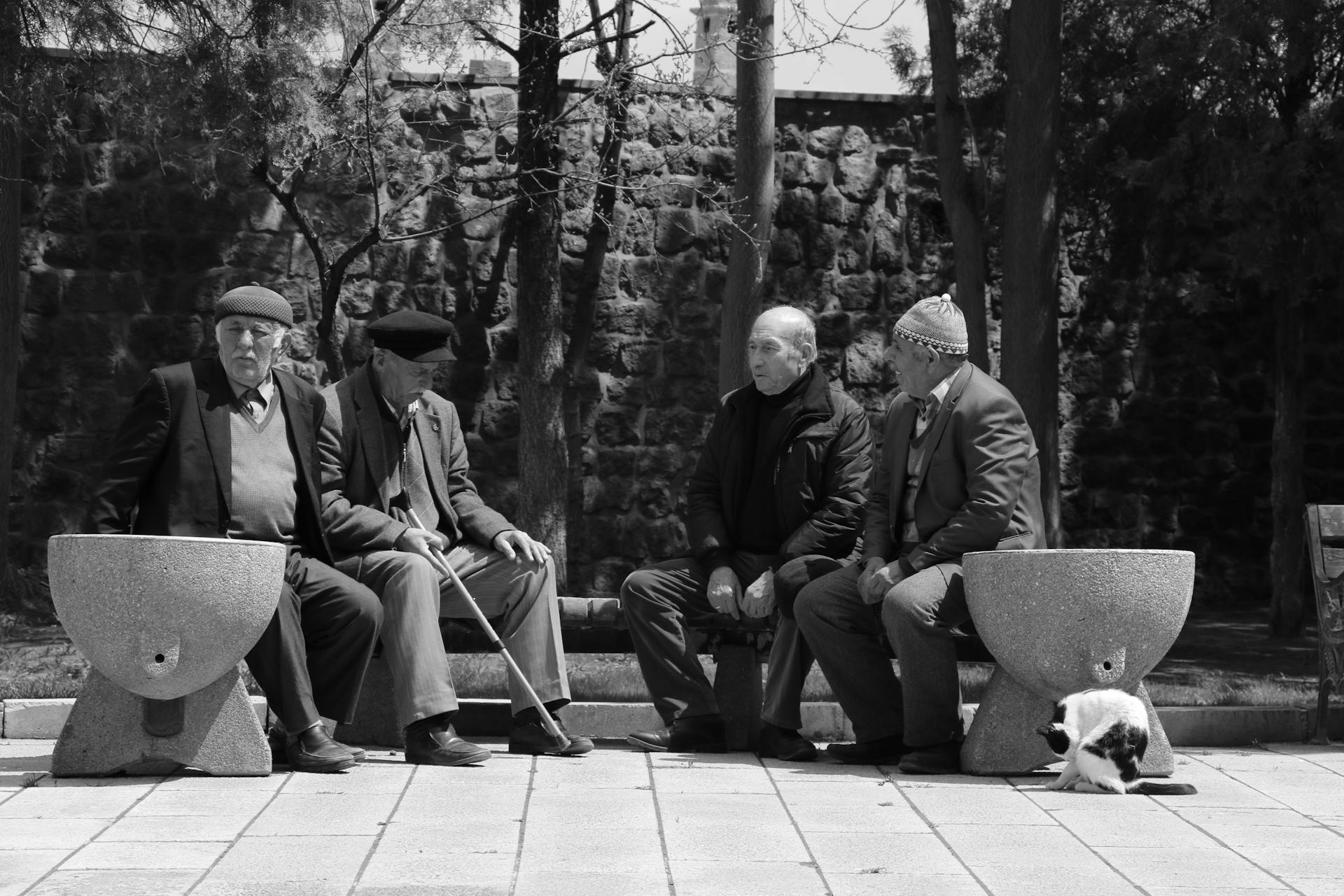 Retirees Sitting on Benches