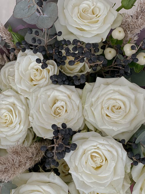 Close-up of a Bouquet with White Roses 