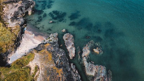 Aerial View of Rocky Seashore 