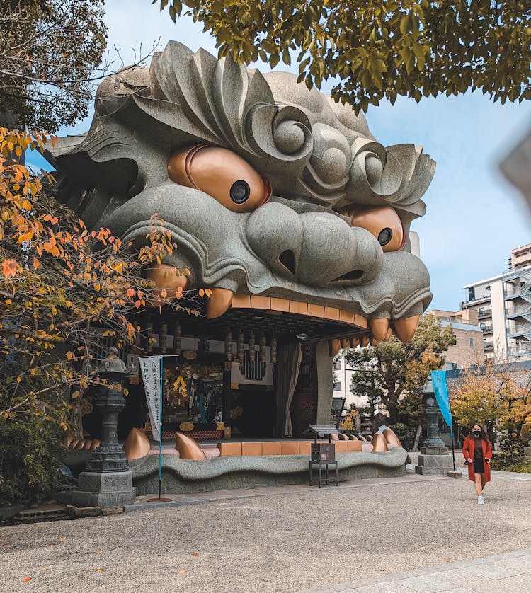 Lion Head Entrance To Shrine In Osaka