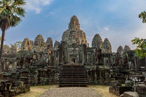Free Stunning view of the ancient Bayon Temple, part of Cambodia's Angkor Wat complex, showcasing its historical architecture. Stock Photo