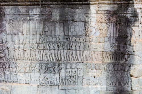 Close-up of a Carved Wall in an Ancient Temple 