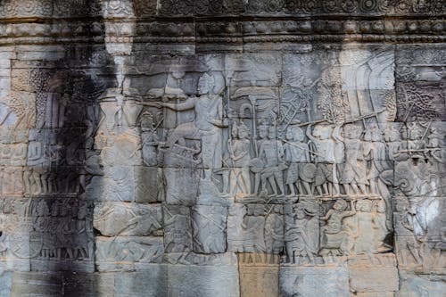 Close-up of a Carved Wall in an Ancient Temple 