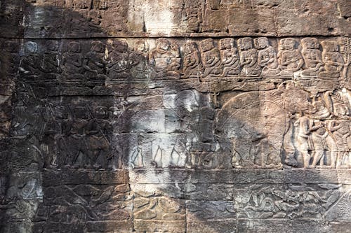 Close-up of a Carved Wall in an Ancient Temple 